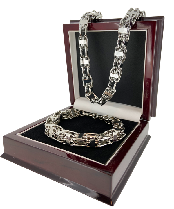 Italian Cage Chain and Bracelet Set (Silver Filled)