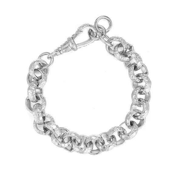 Patterned Belcher BRACELET 12MM Albert Clasp (White Gold Filled)