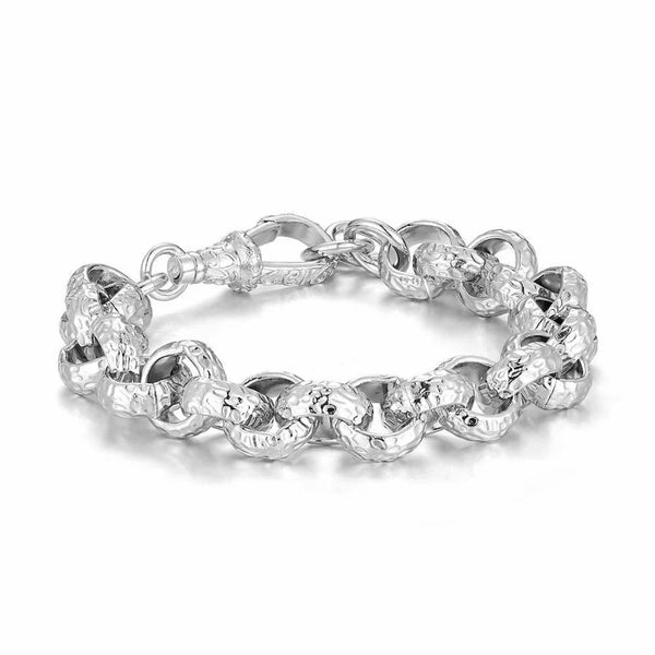 Patterned Belcher BRACELET 12MM Albert Clasp (White Gold Filled)