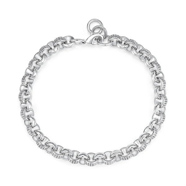 8MM Alternate Diamond Patterned Belcher Bracelet (White Gold Filled)