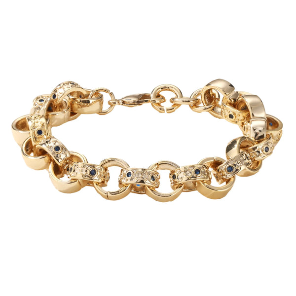 9MM Blue Gem Patterned Belcher Bracelet Gold Filled Luccicante