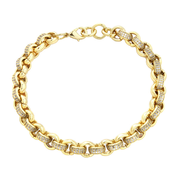 8MM Belcher Bracelet with CZ Stones (Gold Filled)
