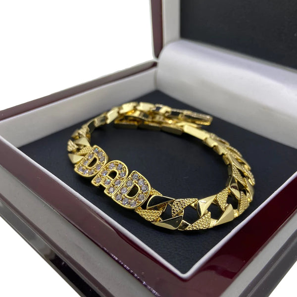 Dad Curb Bracelet with Diamonds (Gold Filled)