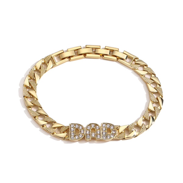 Dad Curb Bracelet with Diamonds (Gold Filled)