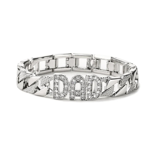 Dad Curb Bracelet with Diamonds (Silver Filled)
