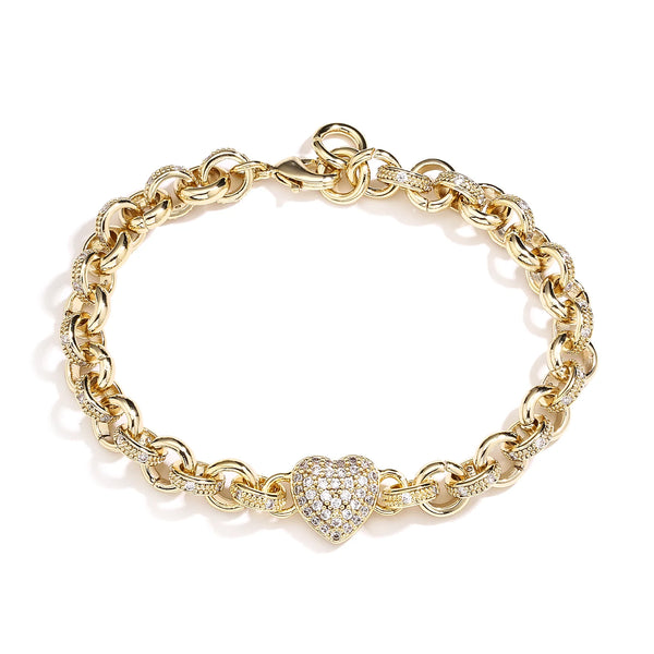 Diamond Heart Charm Belcher Bracelet (Gold Filled)