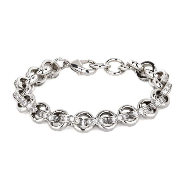 10MM Alternate Diamond Patterned Belcher Bracelet (White Gold Filled)