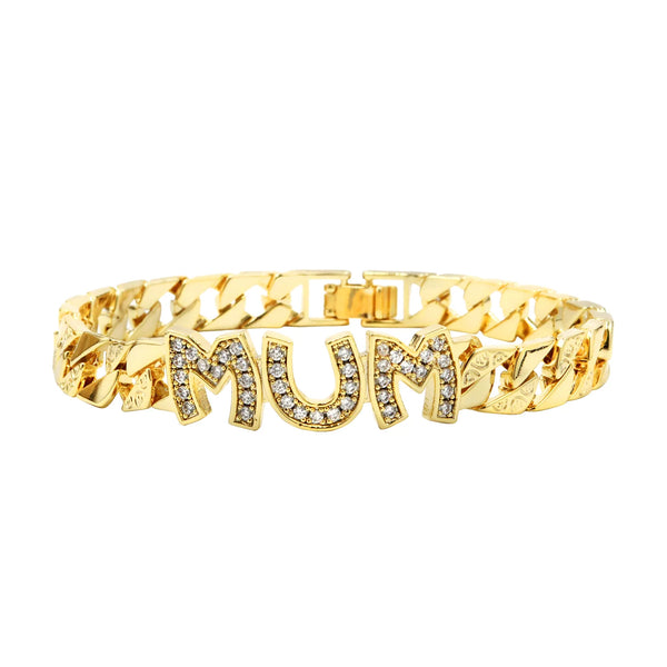 Mum Curb Bracelet with Diamonds (Gold Filled)