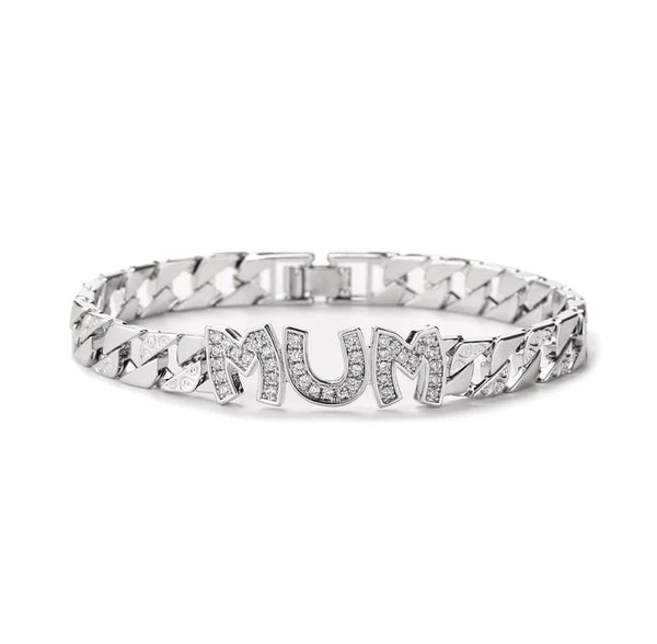 Mum Curb Bracelet with Diamonds (Silver Filled)