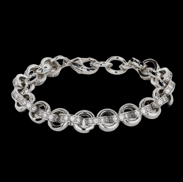 10MM Alternate Diamond Patterned Belcher Bracelet (White Gold Filled)