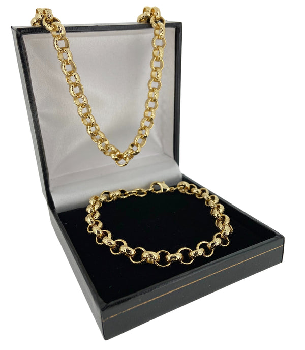 8MM Patterned Belcher Chain and Bracelet Set (Gold Filled)
