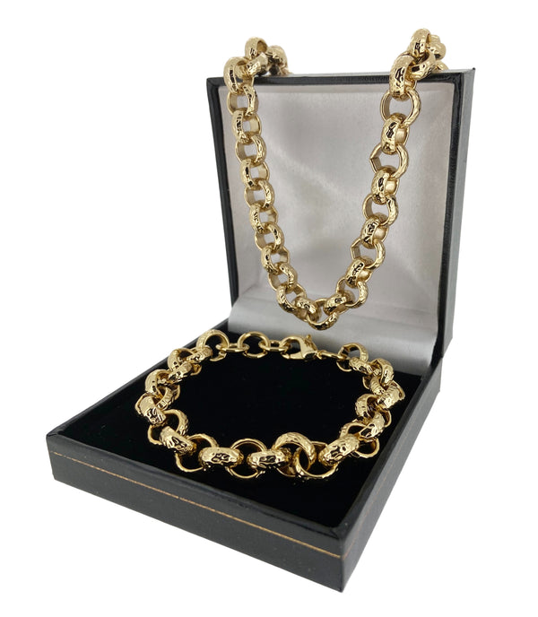 12MM Patterned Belcher Chain and Bracelet Set (Gold Filled)