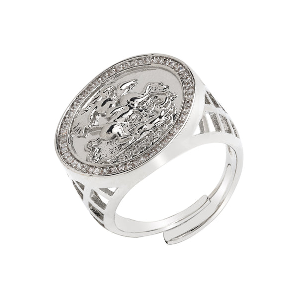St George Ring With Diamonds (Silver Filled)