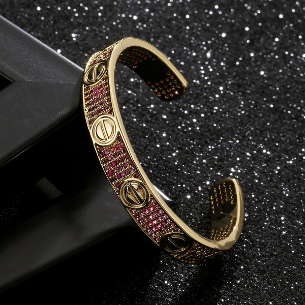 Love Bangle With Pink Stones (Gold Filled)