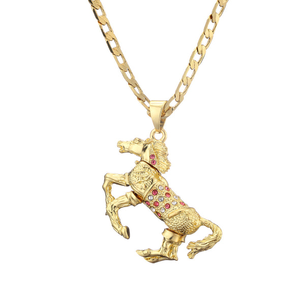 Horse Pendant With Pink Stones (Gold Filled)
