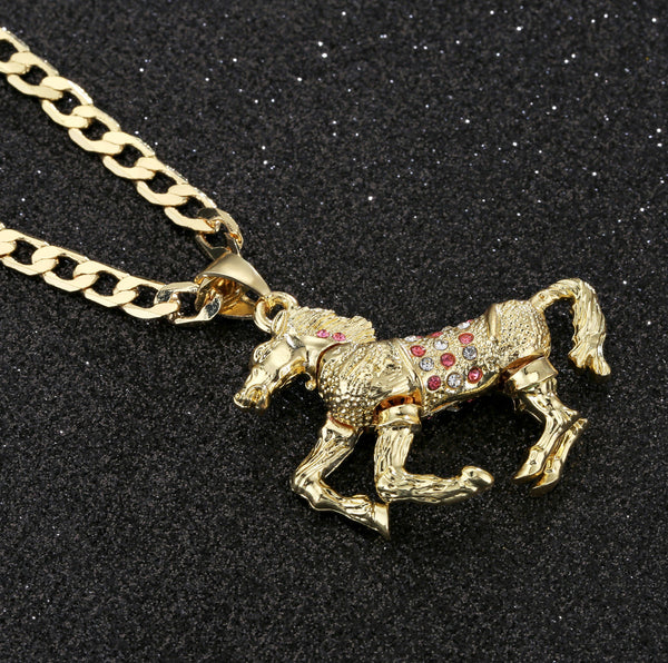 Horse Pendant With Pink Stones (Gold Filled)